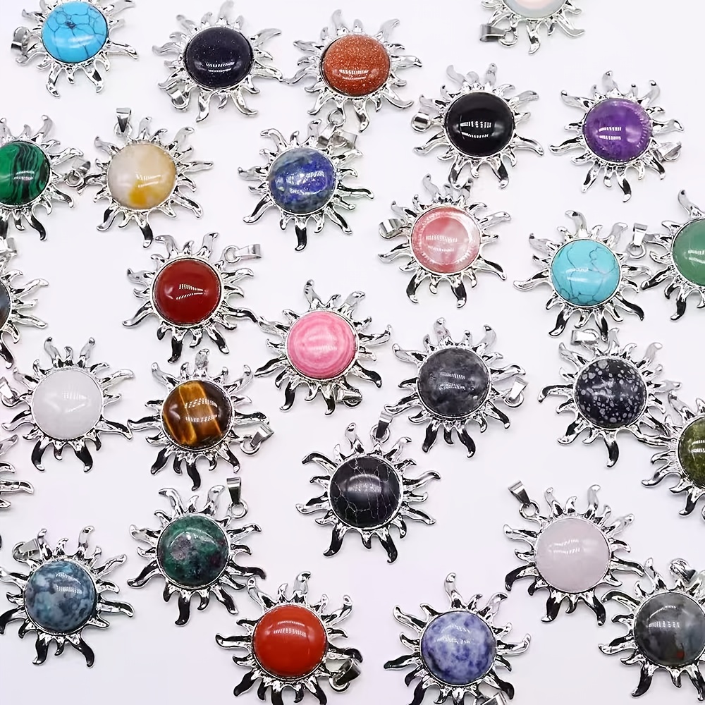 12pcs Natural Stone Alloy Sunflower Pendant Necklace Set
